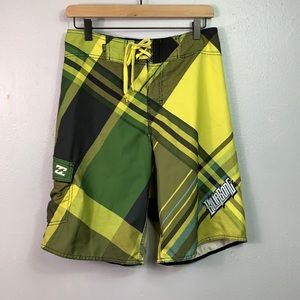 Billabong Yellow Plaid Board Shorts Size 30